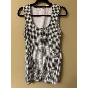 Levi's Denim Button Front Dress Sleeveless Green Houndstooth Sz M 90s Preppy